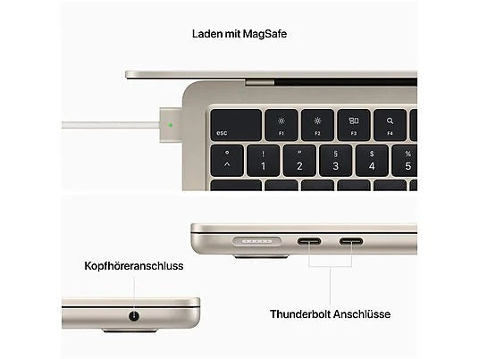 Laptop APPLE MacBook Air 2024 13.6" Retina M2 16GB RAM 256GB SSD macOS Księżycowa poświata